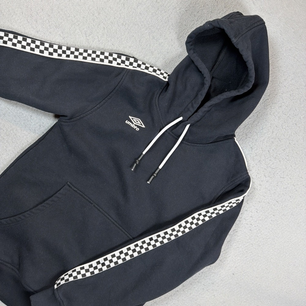 Umbro Premier Hoodie Mens Small Black Checkerboard Sleeve Soccer Streetwear